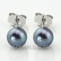925 silver stud earrings with 5.5-6mm black button pearls
